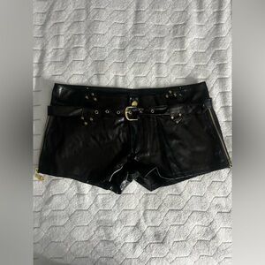 Black faux leather low waisted shorts